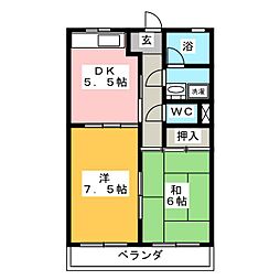クィーンシティB 2DKの間取図画像