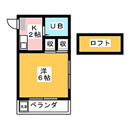 ロジェ中村日赤 1Kの間取図画像
