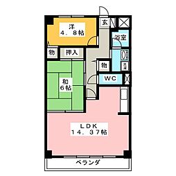 クレインヒルズ則武 2LDKの間取図画像