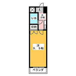 フローラ新藤 1Kの間取図画像