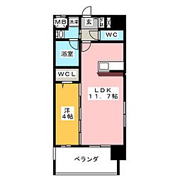 エルミタージュ桜山 4階1LDKの間取り