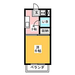 アベニュー石川橋 3階1Kの間取り