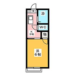 河村ハイツ 2階1Kの間取り