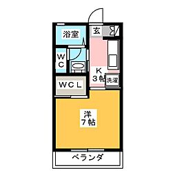 ディアコート川名 1階1Kの間取り