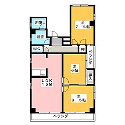 サニーサイドIII 2階3LDKの間取り