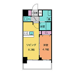 プレサンス桜山駅前アフォード 15階1LDKの間取り