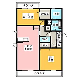 グランツ川名 2階2LDKの間取り