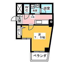 スカイコート阿由知通 6階1Kの間取り