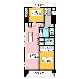 センチュリースクエア千種 4階2LDKの間取り