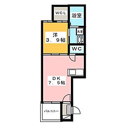 La Fille Gokiso 2階1DKの間取り