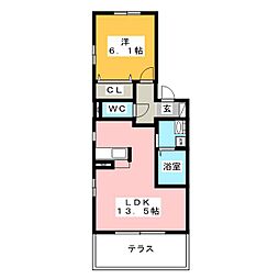 アリュール 1階1LDKの間取り