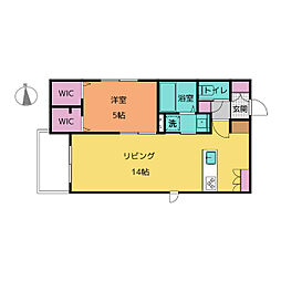 オーロラ天神 3階1LDKの間取り