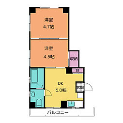 第109プロスパービル 401 4階2DKの間取り