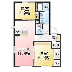 セレッソ石川橋 2LDKの間取図画像