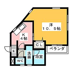 カサドルセ 1Kの間取図画像