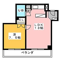 ラフィネ川原 1LDKの間取図画像