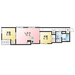 ルボア安田通 2LDKの間取図画像