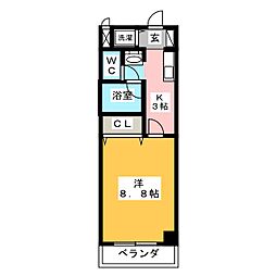 リバティハウス 1Kの間取図画像