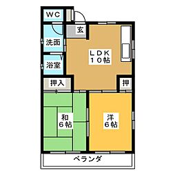 サンハイツ中村 3階2LDKの間取り