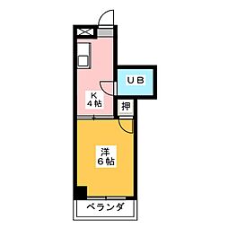 コーポオオゾネ 4階1Kの間取り