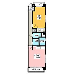 341九番町 3階1LDKの間取り