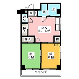 コーポ賀城園 3階2DKの間取り