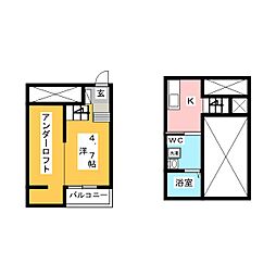 Ｌ’ｅｎｄｒｏｉｔ　ａｐａｉｓａｎｔ 2階1Kの間取り