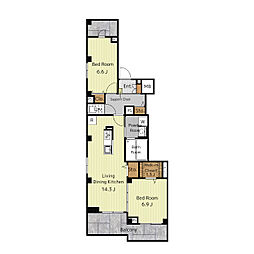 Patio West 2階2LDKの間取り