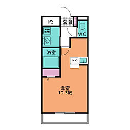 ピアリー外新 1階ワンルームの間取り