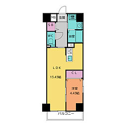 GRANDUKE正木 14階1LDKの間取り