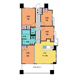 ロイヤルクレスト金山 8階4LDKの間取り