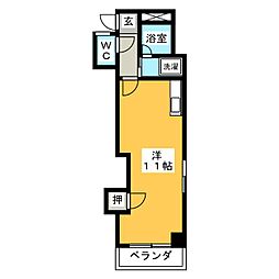 イサジビル 5階ワンルームの間取り