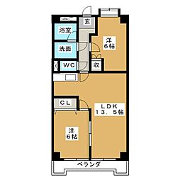 メゾン大成 4階2LDKの間取り