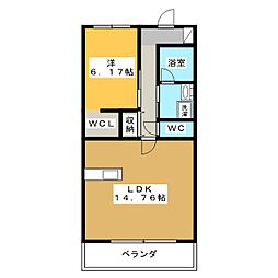 イル　フィオーレ松原 6階1LDKの間取り