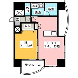 プロシード金山2 7階1LDKの間取り