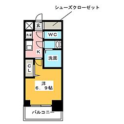 プレサンス東別院駅前II 9階1Kの間取り