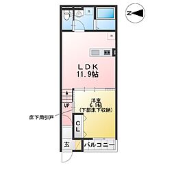 リヴェール神郷 1LDKの間取図画像