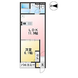 リヴェール神郷 1LDKの間取図画像