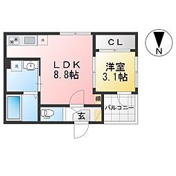 ハーモニーテラス日比野 1LDKの間取図画像