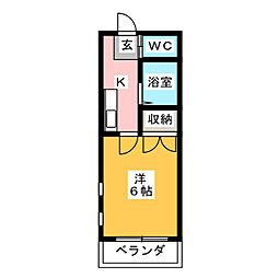 シティーコーポ白鳥 1Kの間取図画像