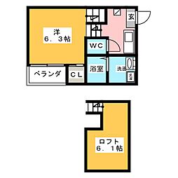 ハーモニーテラス大宝 1Kの間取図画像