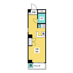 ファイブヒルズII 4階ワンルームの間取り