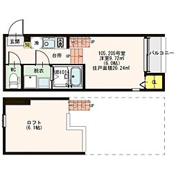 仮称)ハーモニーテラス呼続一丁目 2階ワンルームの間取り