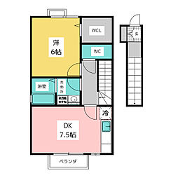 パティオ南野 2階1DKの間取り