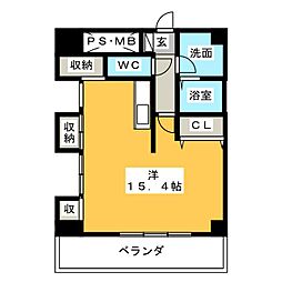 きさらぎ21 10階ワンルームの間取り