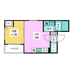 excia鶴里 3階1LDKの間取り