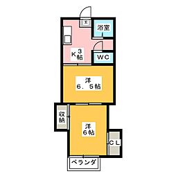 ソアーベ 1階2DKの間取り