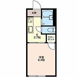 コート若草 1階1Kの間取り