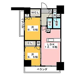 グランドゥール瑞穂通 2LDKの間取図画像