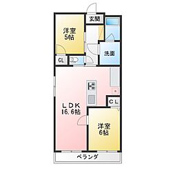 シャンボール近藤 2LDKの間取図画像